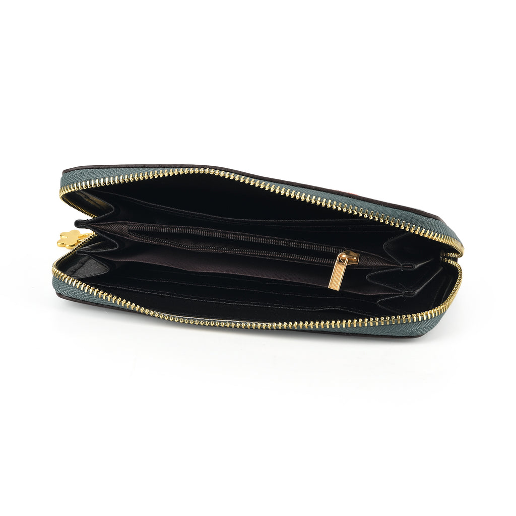 Botanical Embroidered Zip-Around Purse - Sea Blue_8502046_5