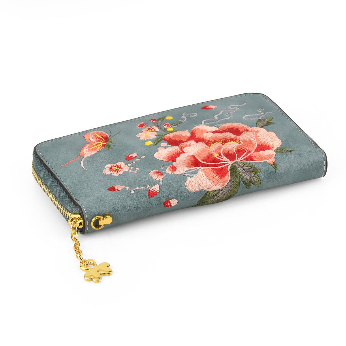 Botanical Embroidered Zip-Around Purse - Sea Blue V32512919 5