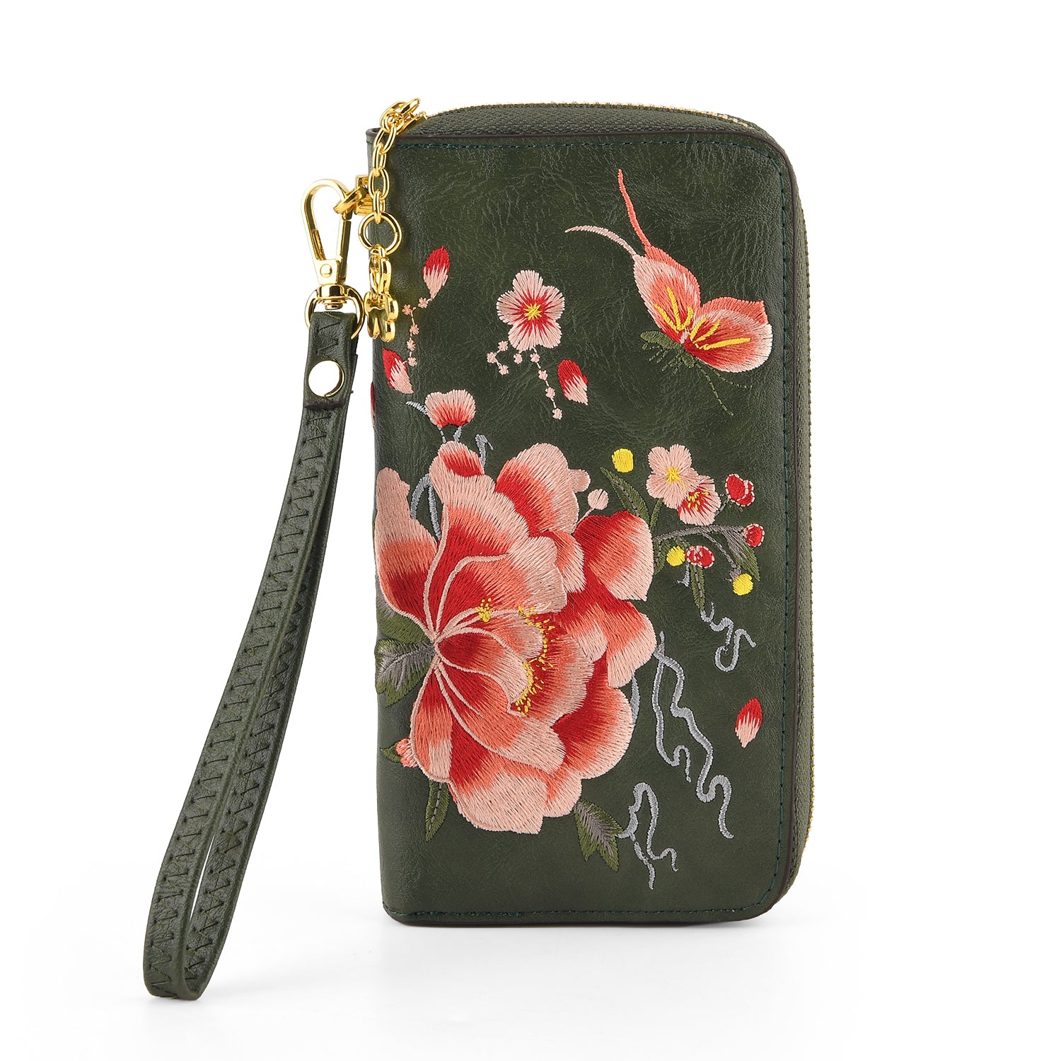 Botanical Embroidered Zip-Around Purse - Green V32512492 0
