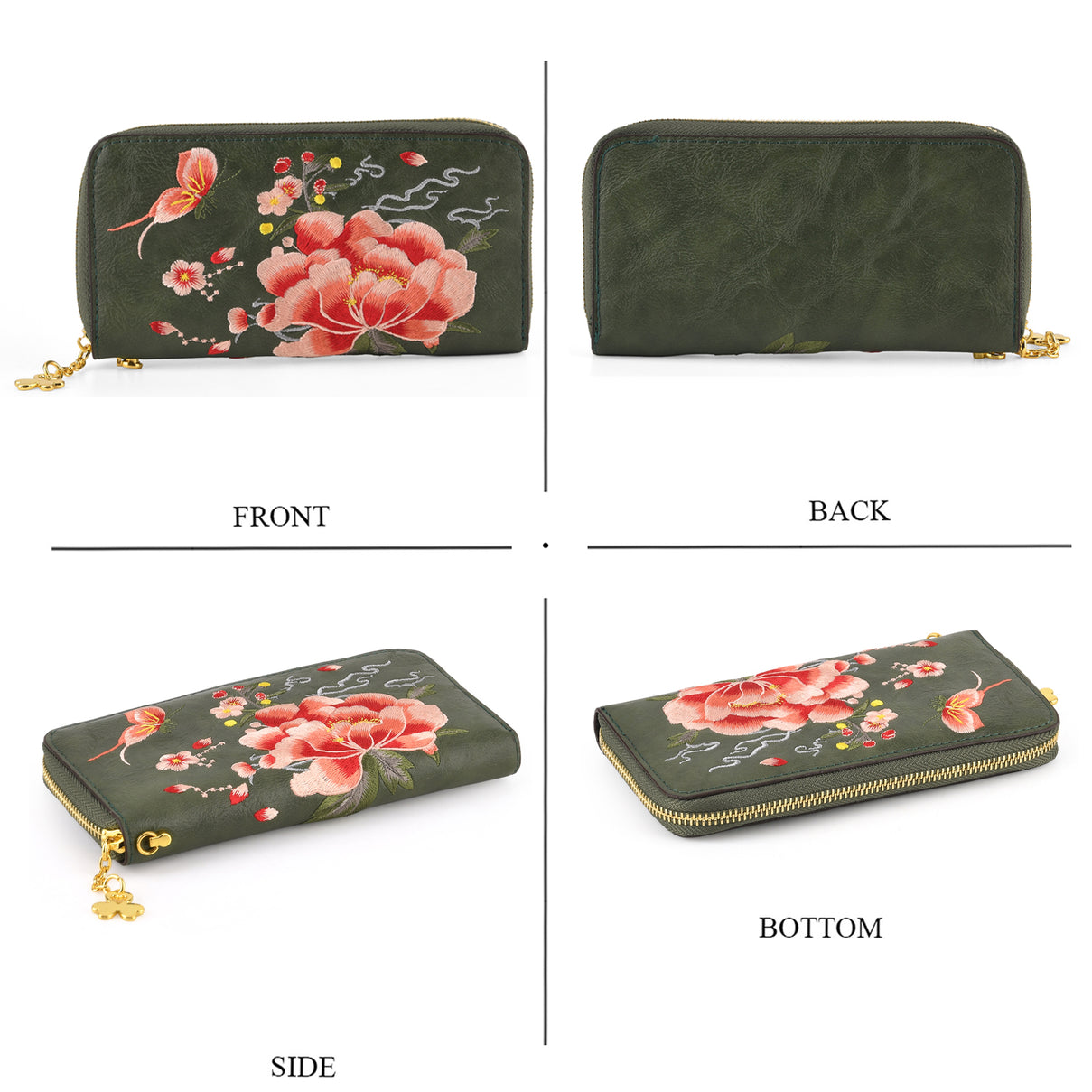 Botanical Embroidered Zip-Around Purse - Green V32512492 2