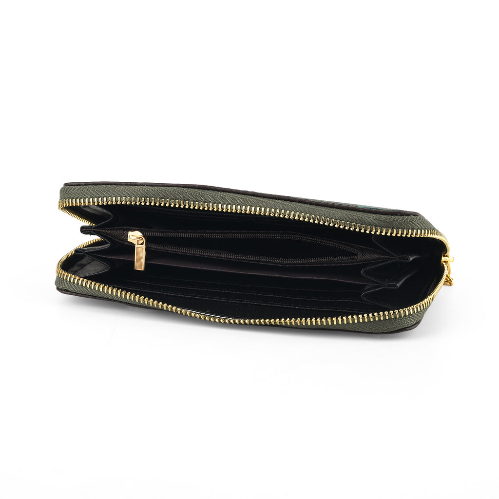 Botanical Embroidered Zip-Around Purse - Green_8502047_5