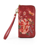 Botanical Embroidered Zip-Around Purse  - Red_8502048