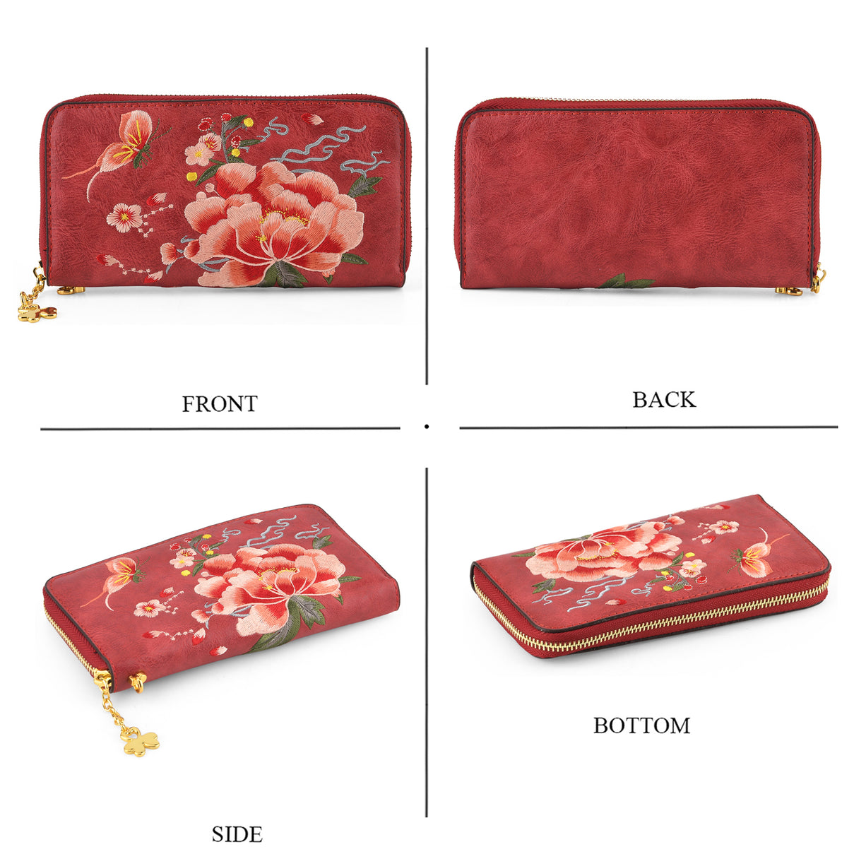 Botanical Embroidered Zip-Around Purse  - Red V32512420 2