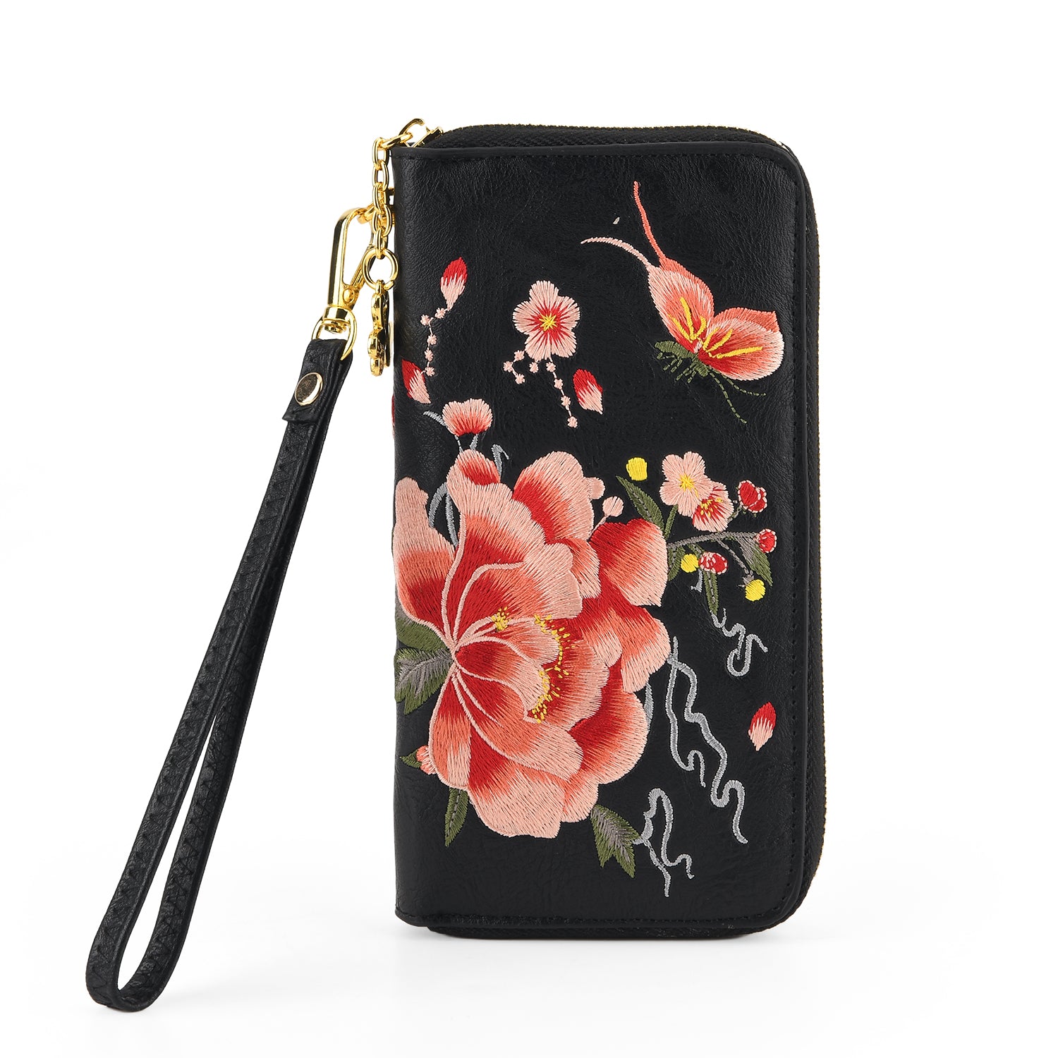 Botanical Embroidered Zip-Around Purse - Black V32489005 0