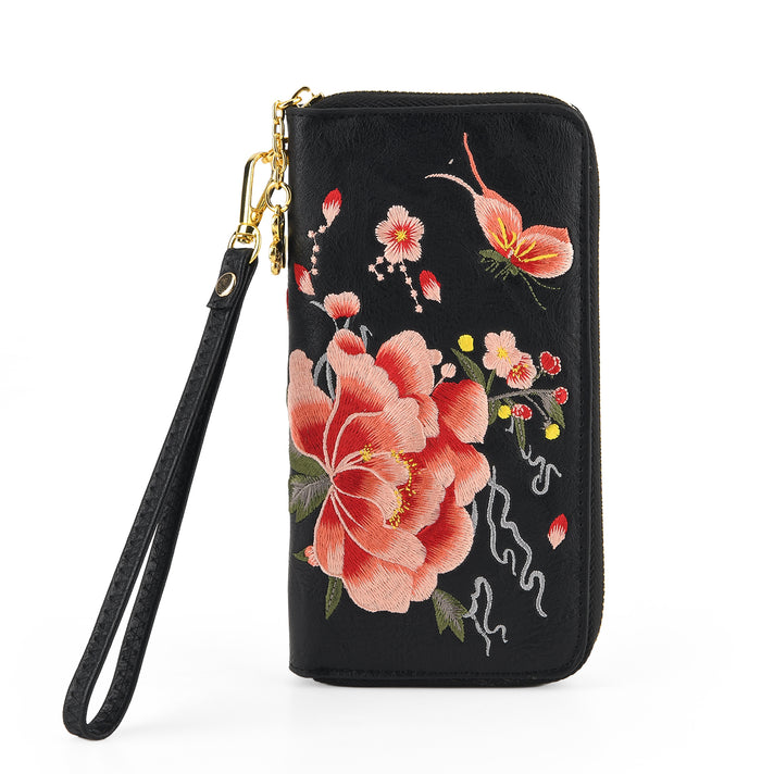 Botanical Embroidered Zip-Around Purse - Black 8502049 1