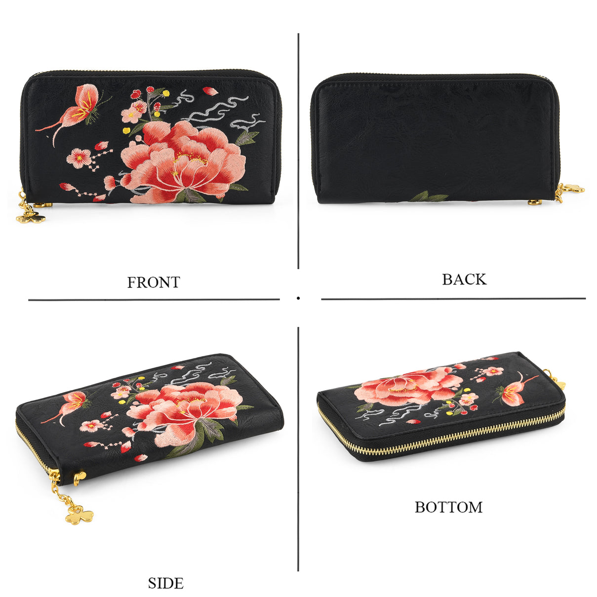 Botanical Embroidered Zip-Around Purse - Black V32489005 2
