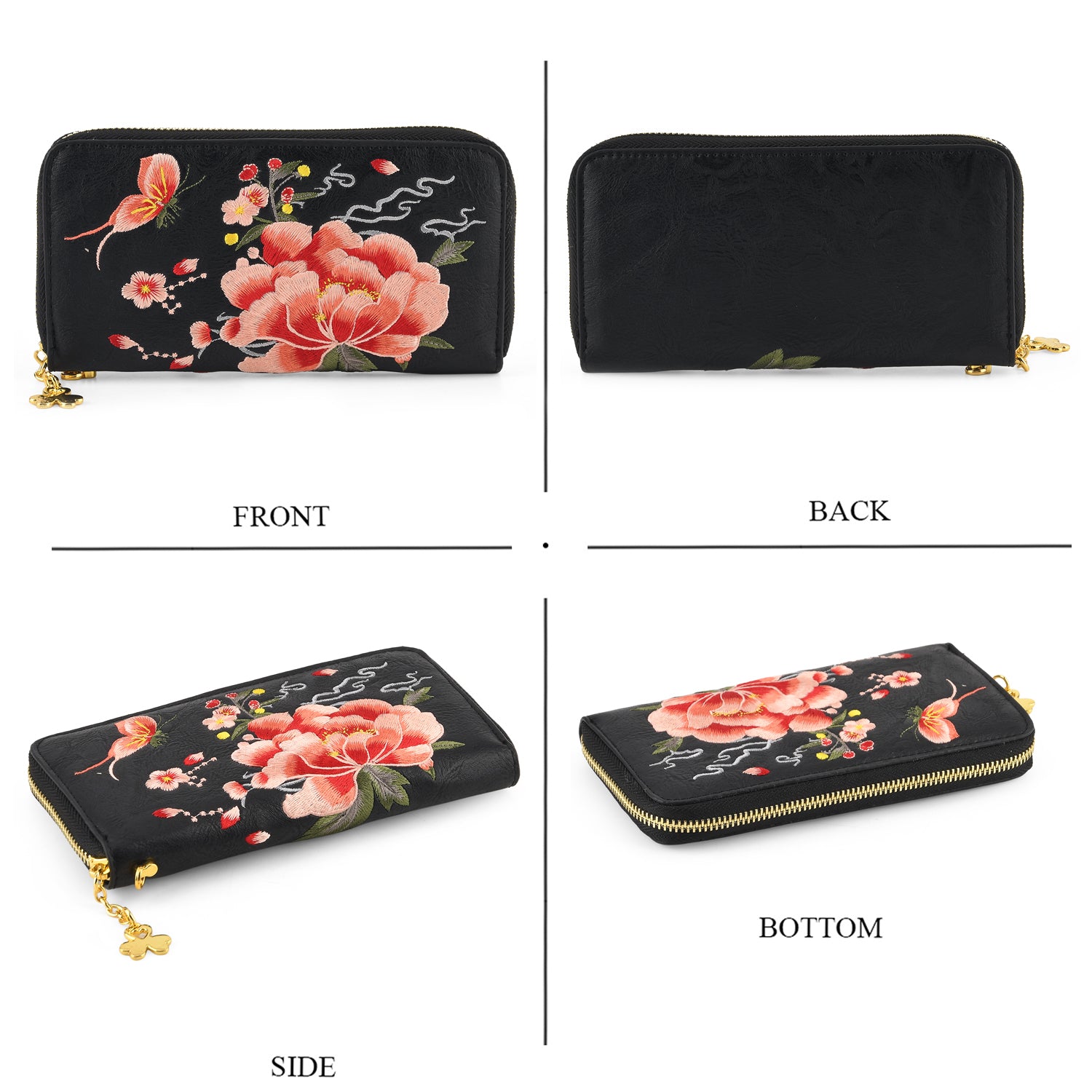 Botanical Embroidered Zip-Around Purse - Black V32489005 2
