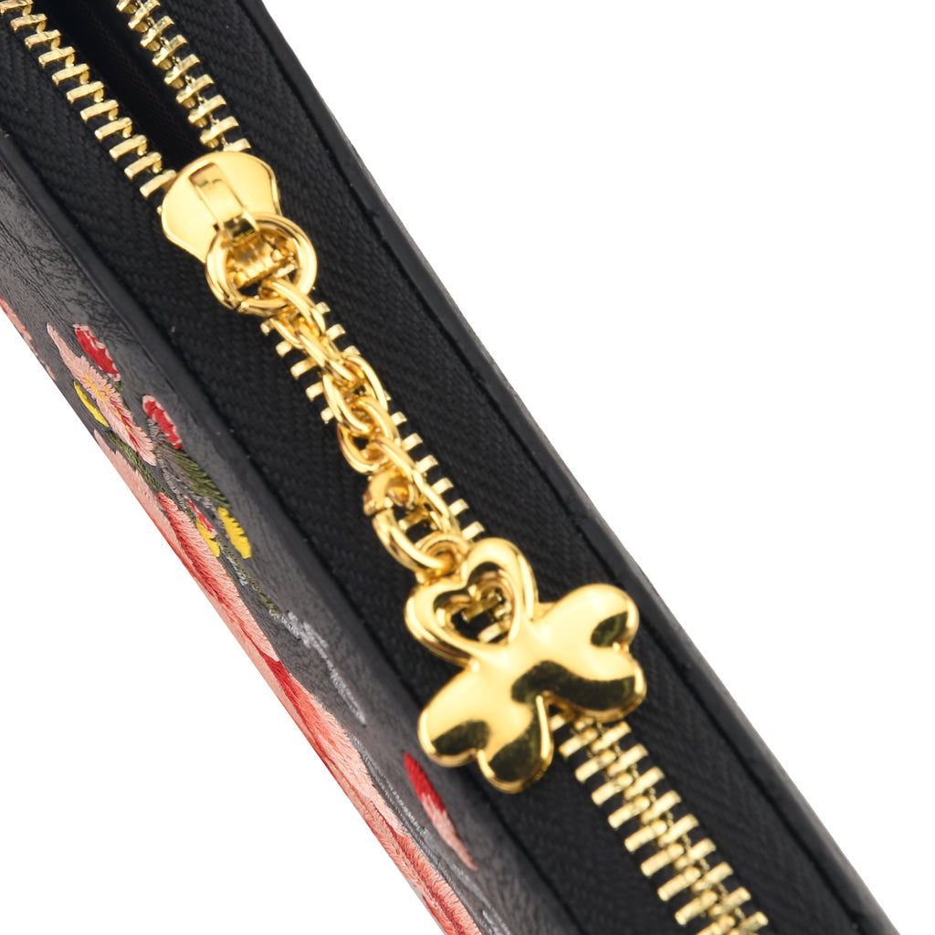 Botanical Embroidered Zip-Around Purse - Black_8502049_6