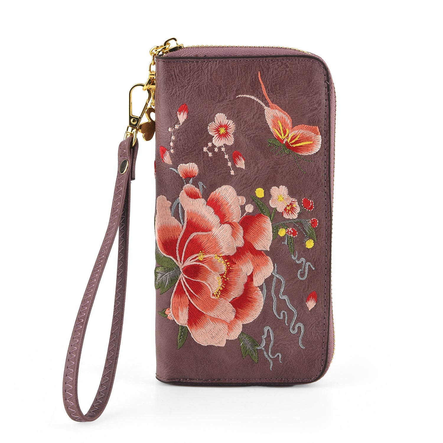 Botanical Embroidered Zip-Around Purse - Light Mauve V32512641 0
