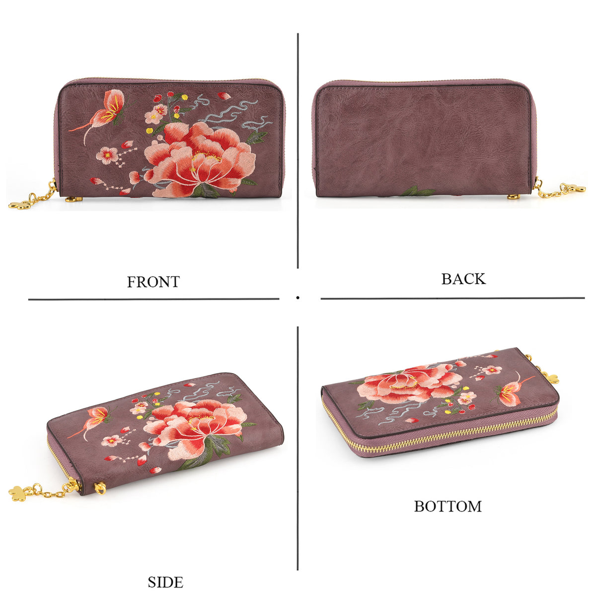 Botanical Embroidered Zip-Around Purse - Light Mauve V32512641 2