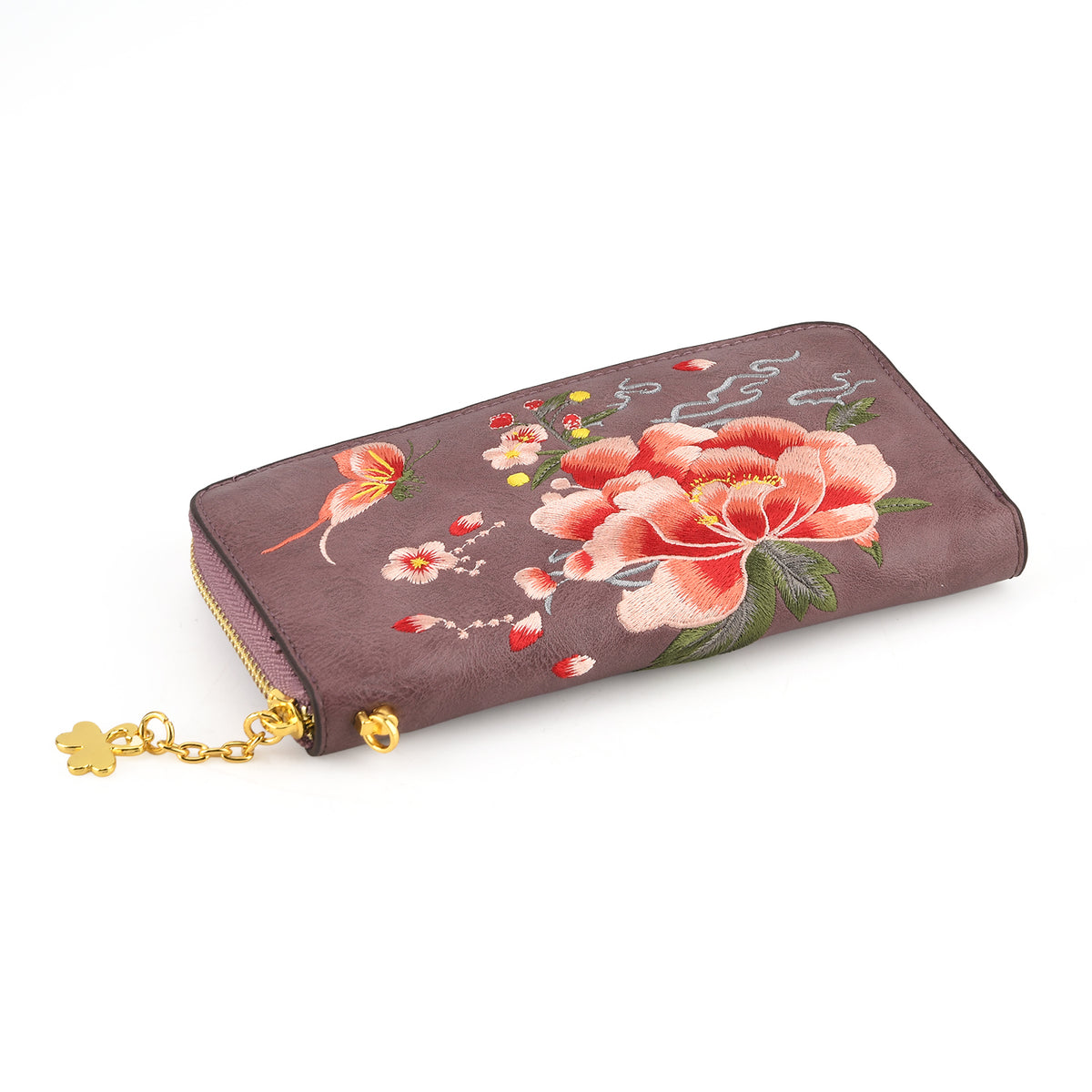 Botanical Embroidered Zip-Around Purse - Light Mauve V32512641 5