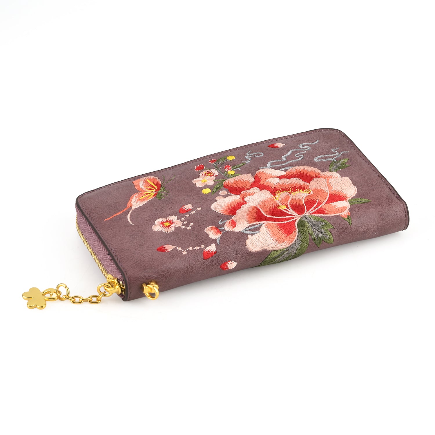 Botanical Embroidered Zip-Around Purse - Light Mauve V32512641 5