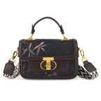 Designer Inspired Embroidered Top-Handle Satchel with Adjustable Crossbody Strap - Black & Brown_8502051