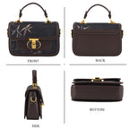 Designer Inspired Embroidered Top-Handle Satchel with Adjustable Crossbody Strap - Black & Brown_8502051_3
