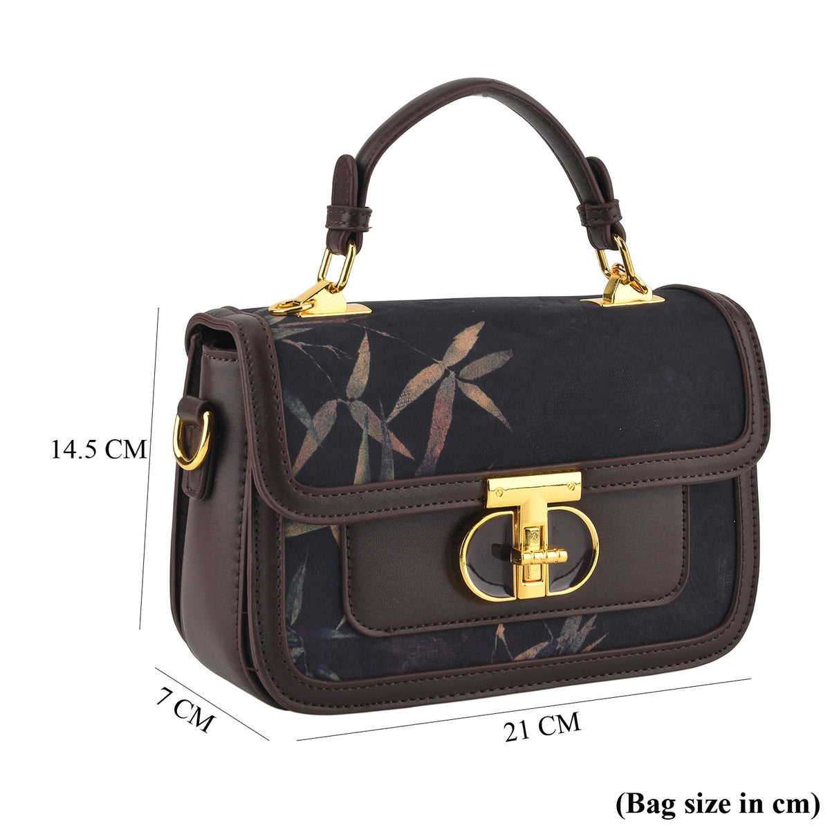 Designer Inspired Embroidered Top-Handle Satchel with Adjustable Crossbody Strap - Black &amp; Brown V32604439 7