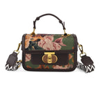 Designer Inspired Embroidered Top-Handle Satchel with Adjustable Crossbody Strap - Brown & Green_8502052