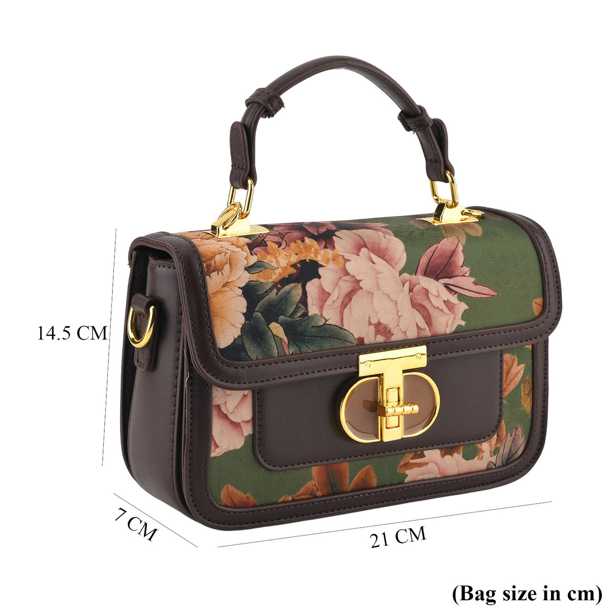 Designer Inspired Embroidered Top-Handle Satchel with Adjustable Crossbody Strap - Brown &amp; Green V32603995 7