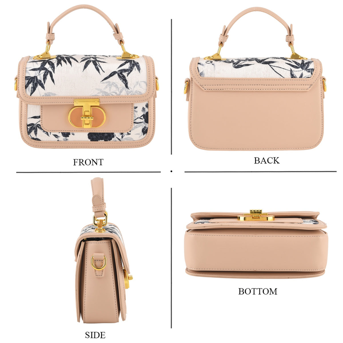 Designer Inspired Embroidered Floral Top-Handle Satchel with Adjustable Crossbody Strap - Nude V32604003 4