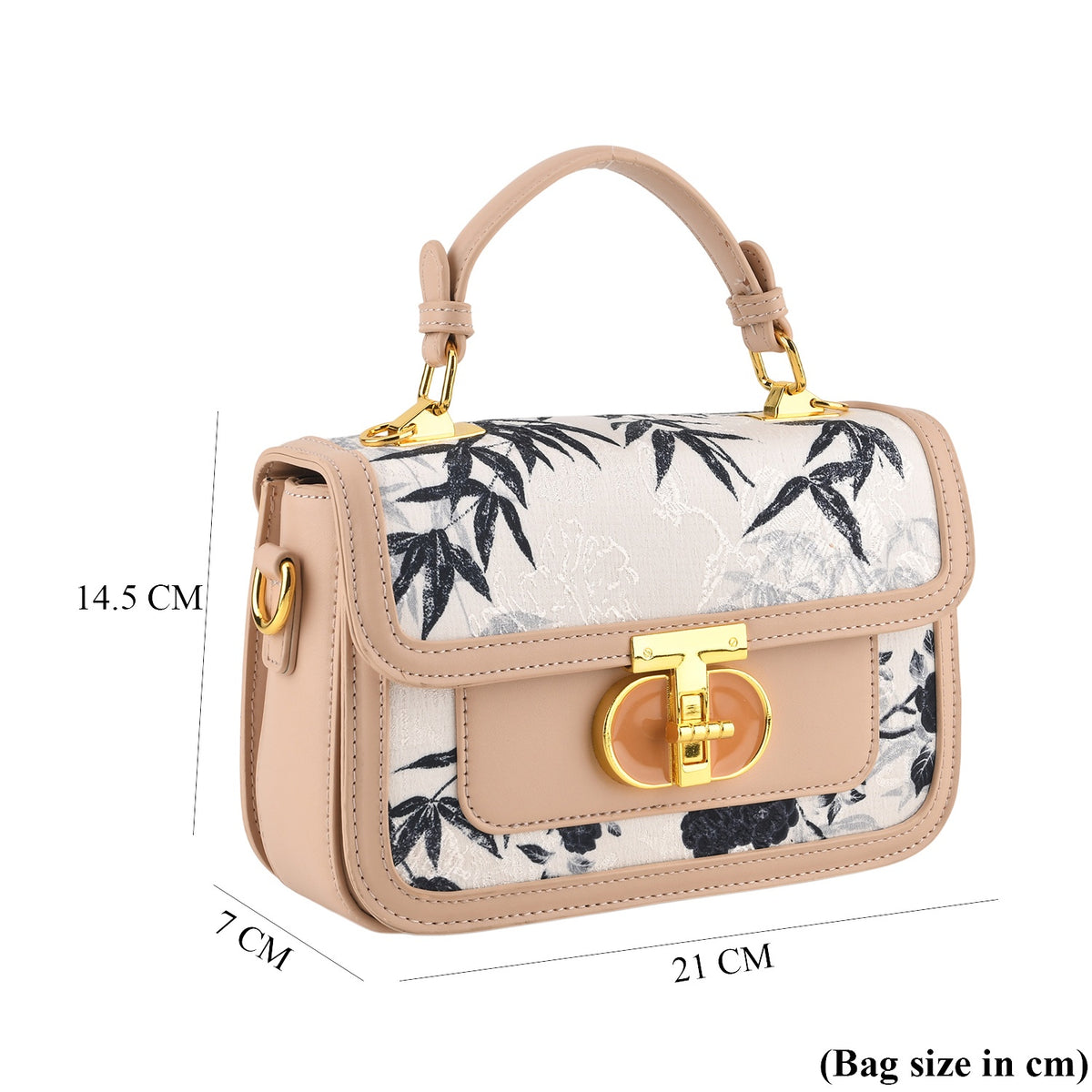 Designer Inspired Embroidered Floral Top-Handle Satchel with Adjustable Crossbody Strap - Nude V32604003 7