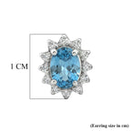 Ratanakiri Blue Zircon and Moissanite Sunburst Halo Earring with Push Back in Rhodium Overlay Sterling Silver 2.87 Ct._8502065_5