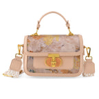 Designer Inspired Embroidered Floral Top-Handle Satchel with Adjustable Crossbody Strap - Peach_8502069
