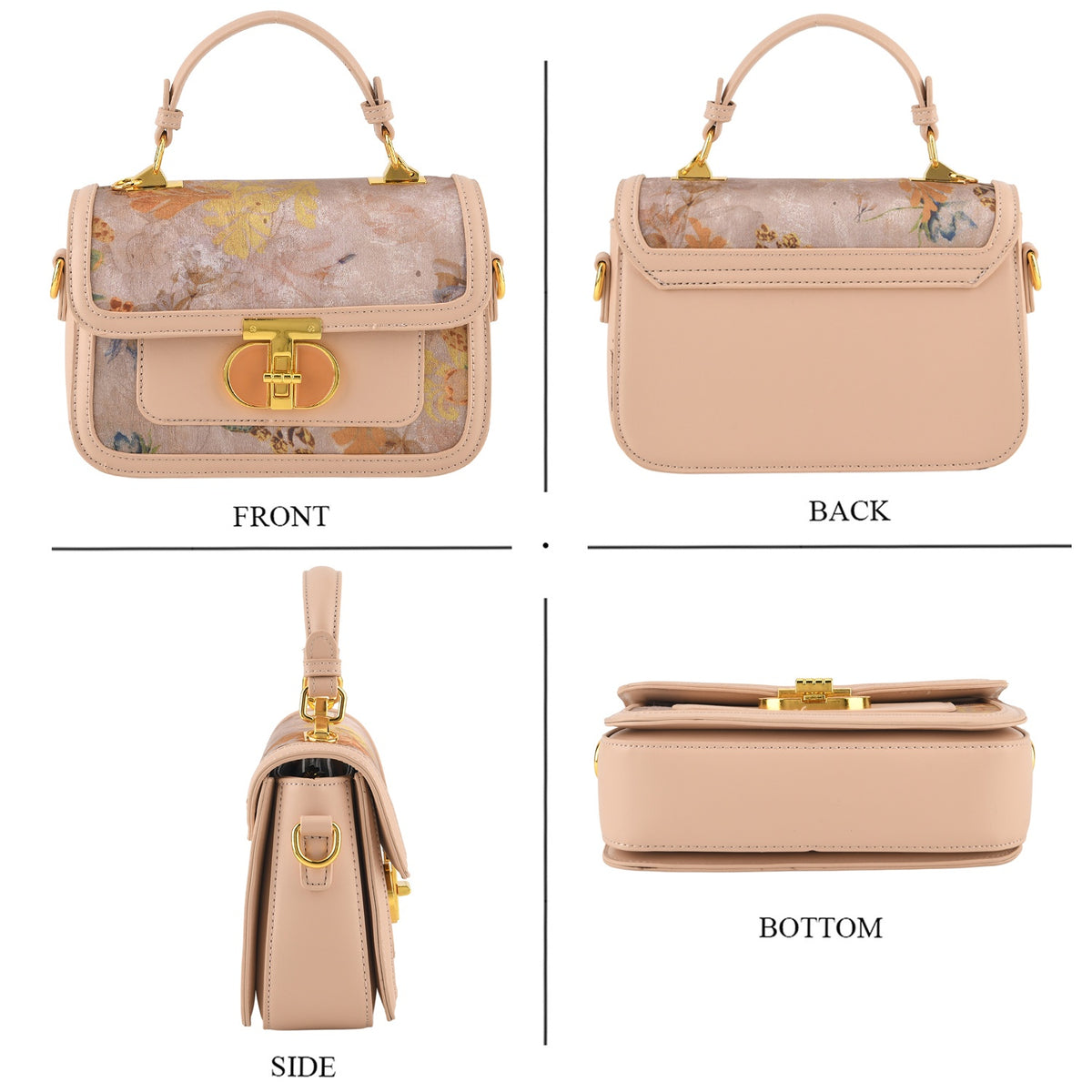 Designer Inspired Embroidered Floral Top-Handle Satchel with Adjustable Crossbody Strap - Peach V32604716 4
