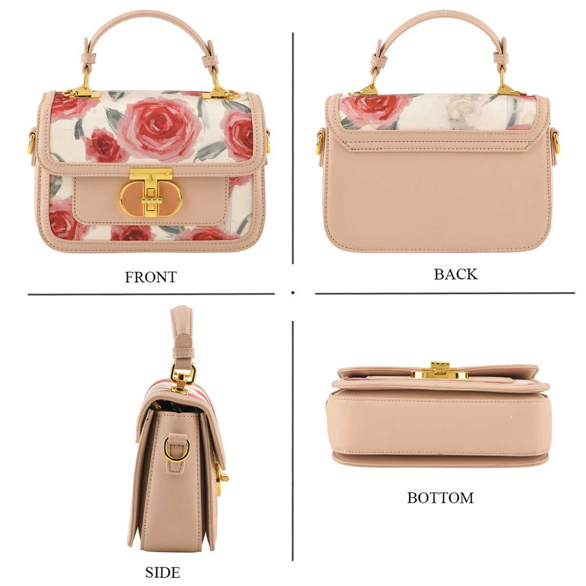 Designer Inspired Embroidered Floral Top-Handle Satchel with Adjustable Crossbody Strap - Nude &amp; Silver V32604429 4