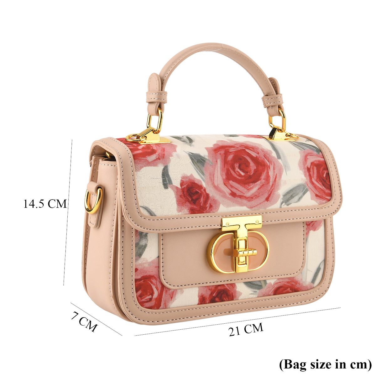 Designer Inspired Embroidered Floral Top-Handle Satchel with Adjustable Crossbody Strap - Nude &amp; Silver V32604429 8
