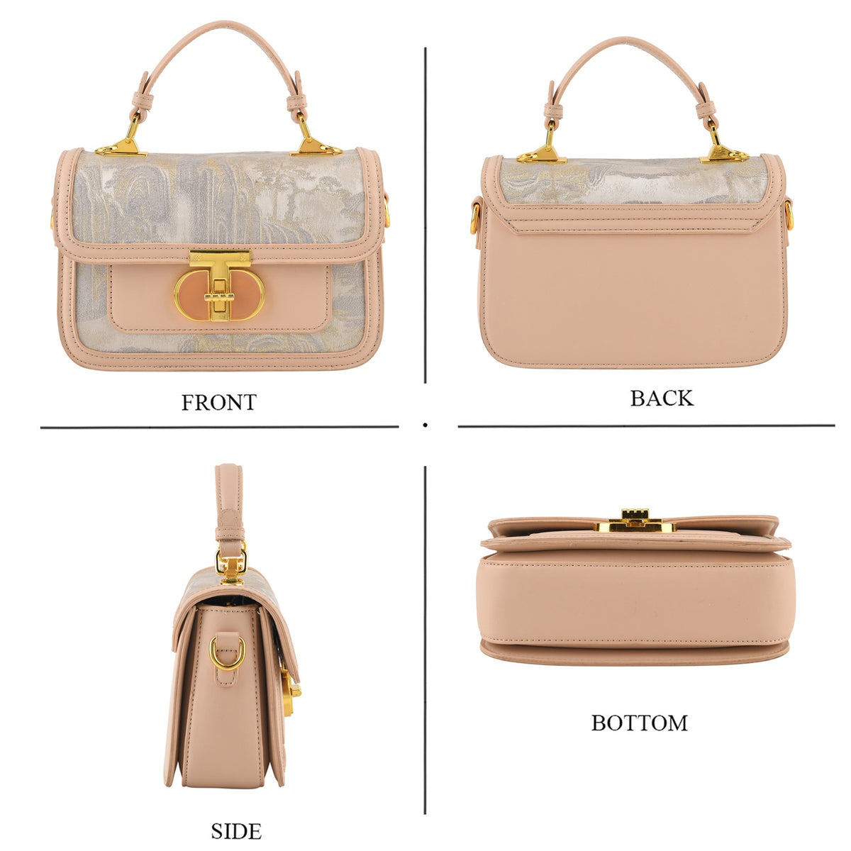 Designer Inspired Embroidered Floral Top-Handle Satchel with Adjustable Crossbody Strap - Nude and White V32604570 4