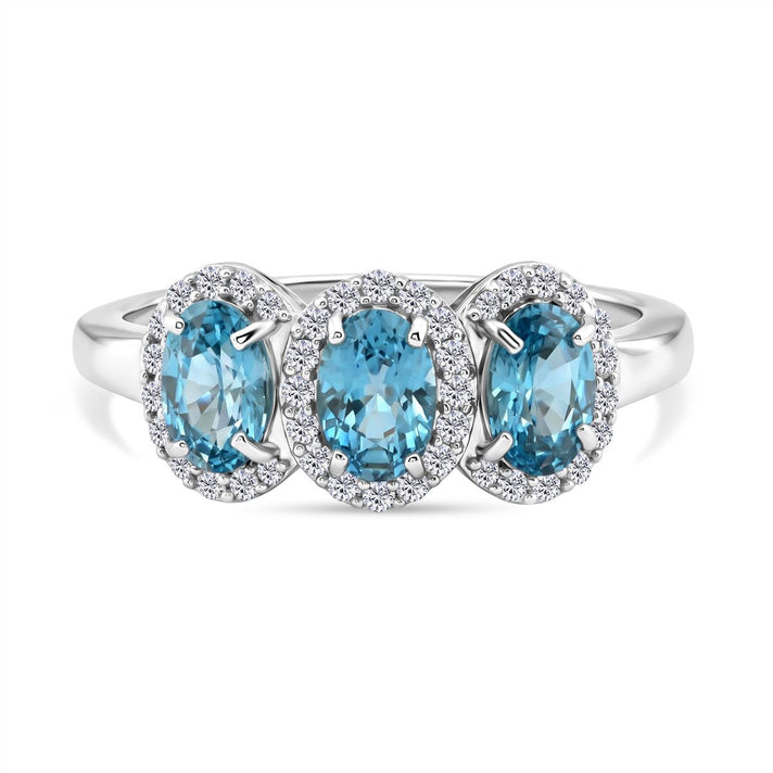D'Joy Blue Zircon, White Zircon Trilogy Ring in Rhodium Overlay Sterling Silver 2.74 Ct. 8502110 1