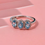 D'Joy - Ratanakiri Blue Zircon & White Zircon Trilogy Halo Ring in Rhodium Overlay Sterling Silver 2.74 Ct._8502110_1