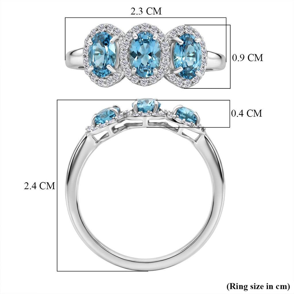 D'Joy - Ratanakiri Blue Zircon & White Zircon Trilogy Halo Ring in Rhodium Overlay Sterling Silver 2.74 Ct._8502110_5