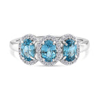 D'Joy - Ratanakiri Blue Zircon & White Zircon Trilogy Halo Ring in Rhodium Overlay Sterling Silver 2.74 Ct._8502112