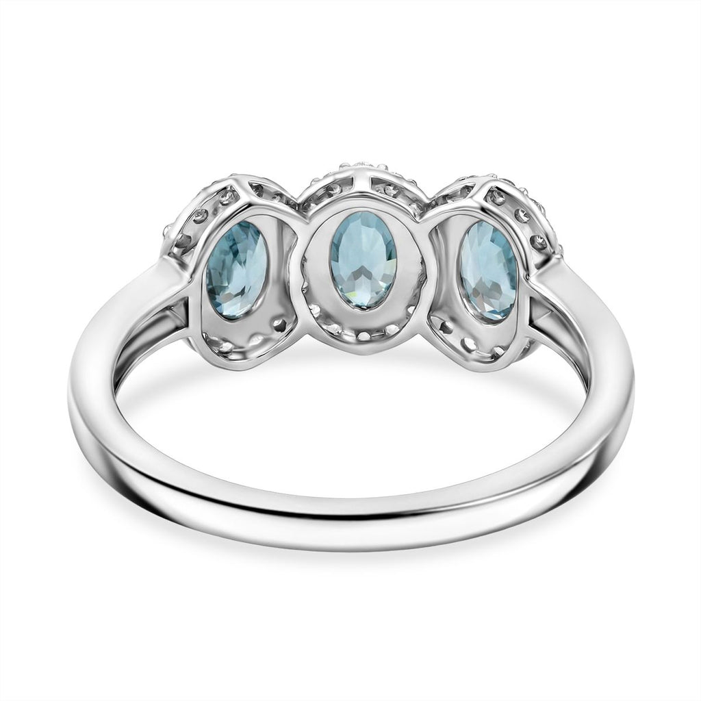D'Joy - Ratanakiri Blue Zircon & White Zircon Trilogy Halo Ring in Rhodium Overlay Sterling Silver 2.74 Ct._8502112_4