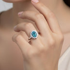 Ratanakiri AAA Blue Zircon (Oval 2.00 Cts) and Lab Grown Diamond ( 0.50 Cts) Ring in Rhodium Overlay Sterling Silver 2.50 Ct._8502117_1