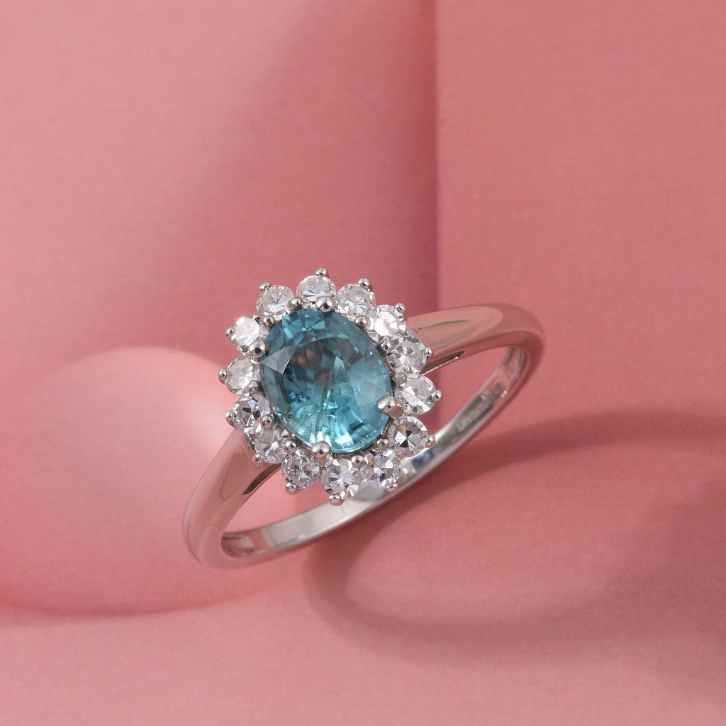 Ratanakiri AAA Blue Zircon (Oval 2.00 Cts) and Lab Grown Diamond ( 0.50 Cts) Ring in Rhodium Overlay Sterling Silver 2.50 Ct._8502117_2