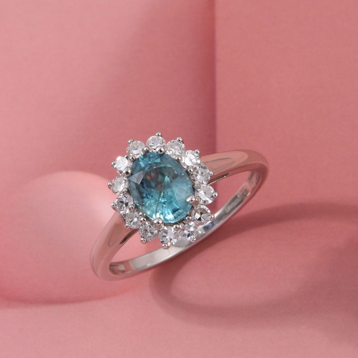 LUXURIANT 2.5 Ct. AAA Ratanakiri Blue Zircon,  Lab Grown Diamond Halo Ring in Rhodium Overlay Sterling Silver 8502117 3