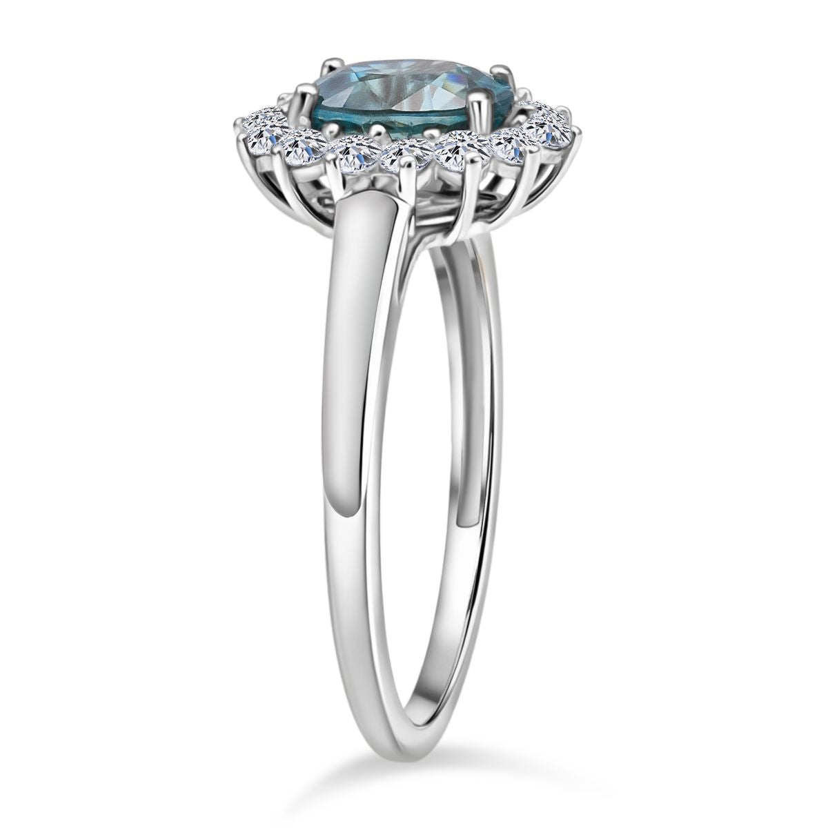 LUXURIANT 2.5 Ct. AAA Ratanakiri Blue Zircon,  Lab Grown Diamond Halo Ring in Rhodium Overlay Sterling Silver 8502117 4