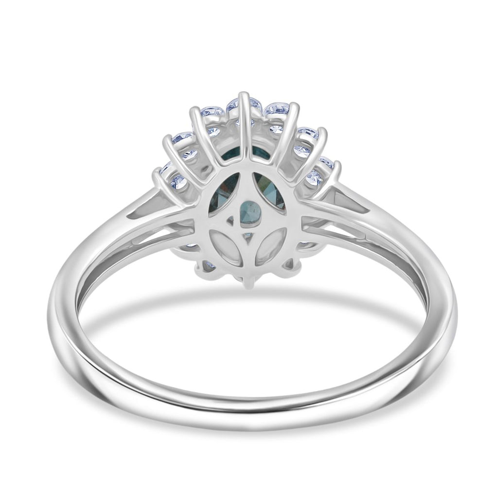 Ratanakiri AAA Blue Zircon (Oval 2.00 Cts) and Lab Grown Diamond ( 0.50 Cts) Ring in Rhodium Overlay Sterling Silver 2.50 Ct._8502117_4