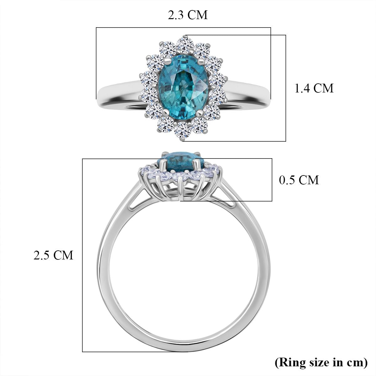 LUXURIANT 2.5 Ct. AAA Ratanakiri Blue Zircon,  Lab Grown Diamond Halo Ring in Rhodium Overlay Sterling Silver 8502117 6