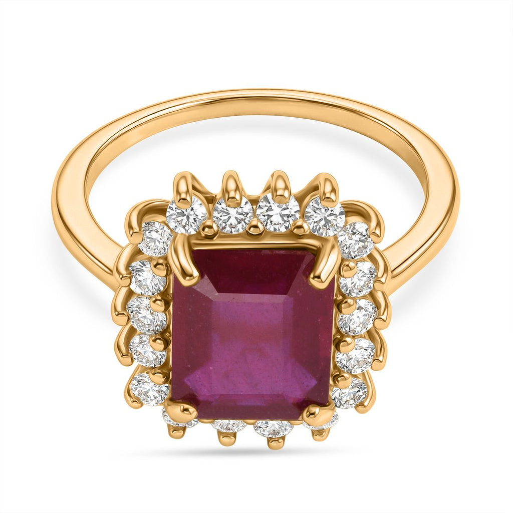 Premier African Ruby (4.5 Ct.) & Lab Grown Diamond SI/GH (0.60 Ct.) Emerald Cut Halo Ring in 18K Vermeil Yellow Gold Plated Sterling Silver 5.20 Ct._8502165
