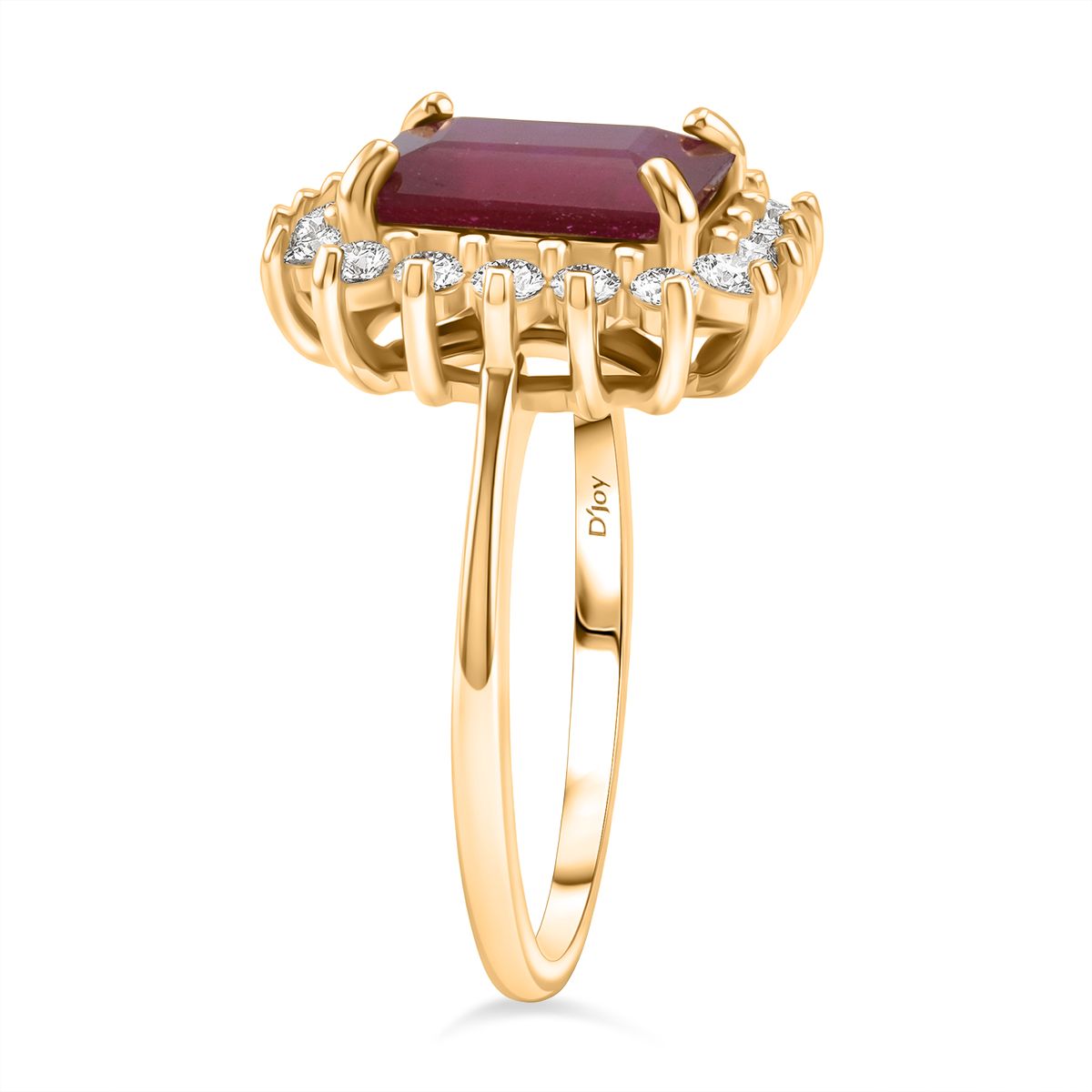 D'Joy Premier African Ruby, Lab Grown Diamond Emerald Cut Halo Ring in 18K Vermeil Yellow Gold Plated Sterling Silver 5.20 Ct. (SI-GH) V32526077 4