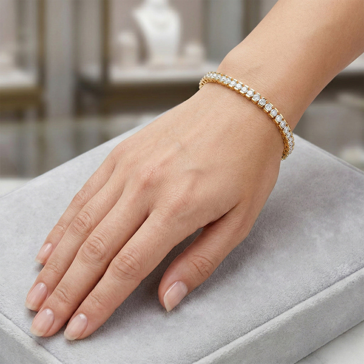 NY Close Out- LUXURIANT 4 Ct. Lab Grown Diamond Tennis Bracelet (Size - 7.5) with GB Box Clasp in 18K Vermeil Yellow Gold Over Sterling Silver (SI-GH) 8502357 2