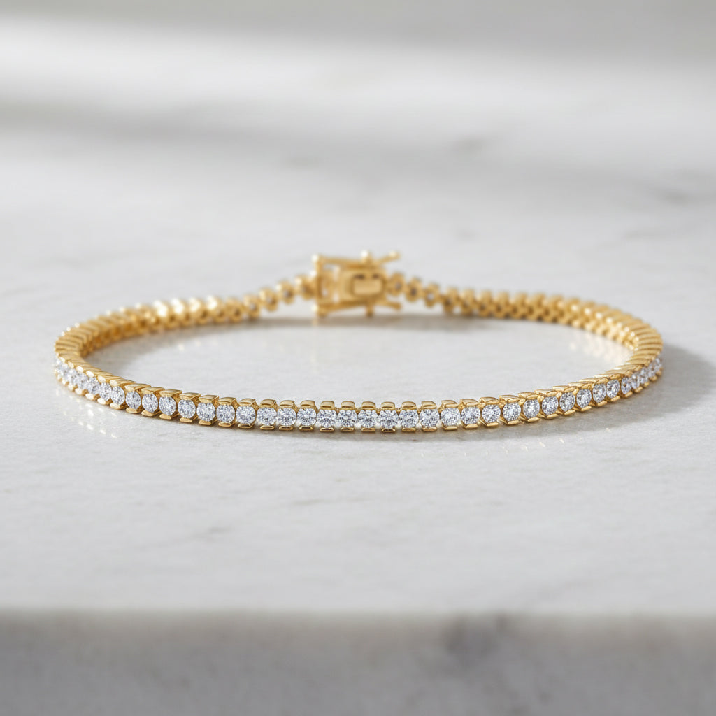 NY Close Out- LUXURIANT 4 Ct. Lab Grown Diamond Tennis Bracelet (Size - 7.5) with GB Box Clasp in 18K Vermeil Yellow Gold Over Sterling Silver (SI-GH) 8502357 3
