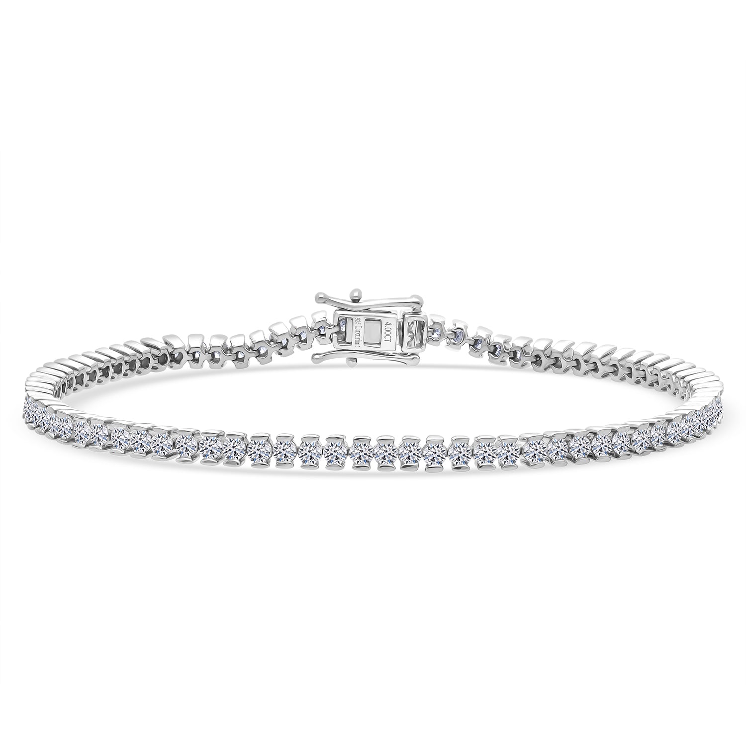 NY Close Out - LUXURIANT 4 Ct. Lab Grown Diamond Tennis Bracelet (Size - 7.5) with GB Box Clasp in Rhodium Overlay Sterling Silver (SI-GH) 8502358 0