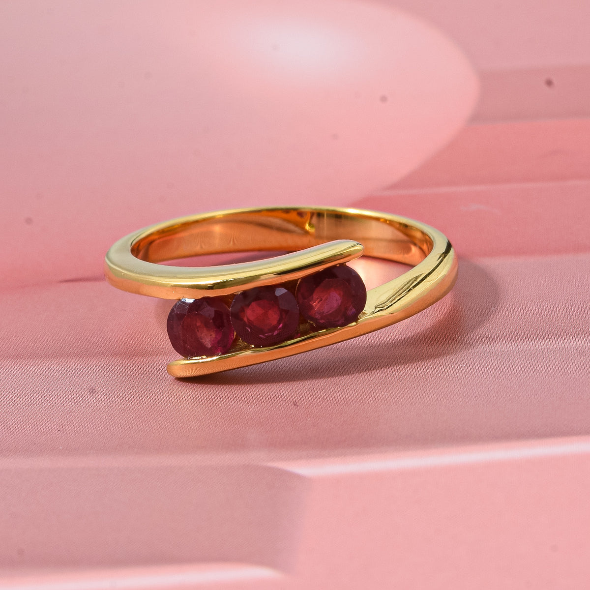 D'Joy African Ruby Trilogy Bypass Ring in Yellow Gold Plated Sterling Silver 1.20 Ct. V32604481 3