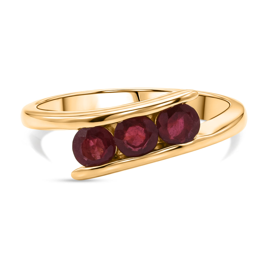D'Joy African Ruby Trilogy Bypass Ring in Yellow Gold Plated Sterling Silver 1.20 Ct._8502473