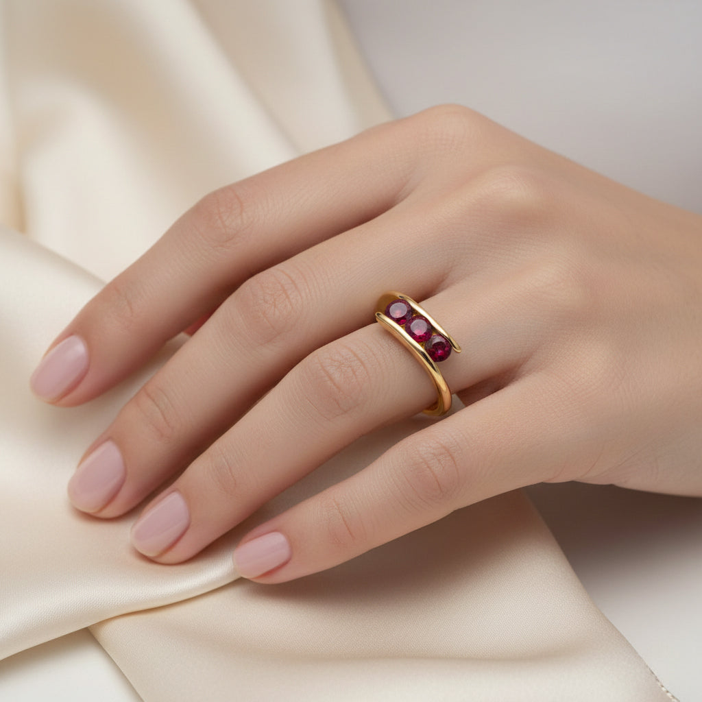 D'Joy African Ruby Trilogy Bypass Ring in Yellow Gold Plated Sterling Silver 1.20 Ct. V32519613 2