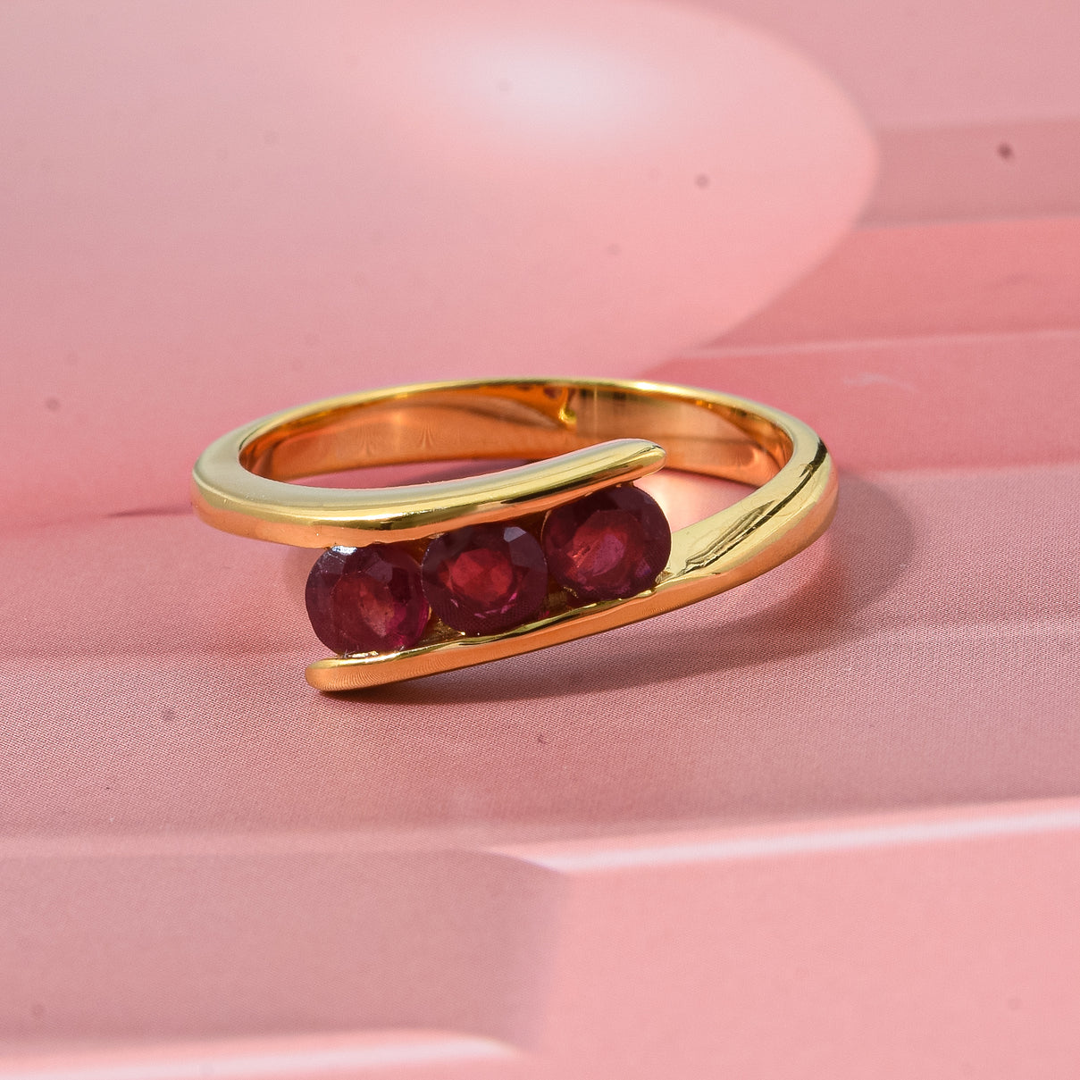 D'Joy African Ruby Trilogy Bypass Ring in Yellow Gold Plated Sterling Silver 1.20 Ct. V32519613 3