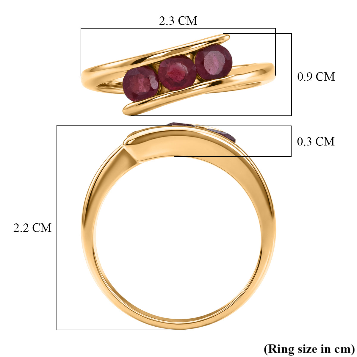 D'Joy African Ruby Trilogy Bypass Ring in Yellow Gold Plated Sterling Silver 1.20 Ct. V32519613 6